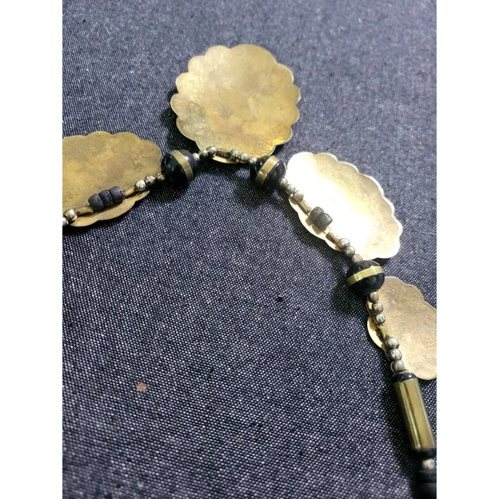 Vintage 60s 70s Brass Mixed Metal Beaded Necklace Funky‎ Large Boho Hippy